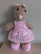 Hand Knitted Toy  Mouse in Pretty Pink / Purple Mixed Coloured Dress