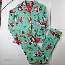 Wondershop Womens XS Flannel Pajamas Santa Teal Holiday Christmas Pjs Size girl