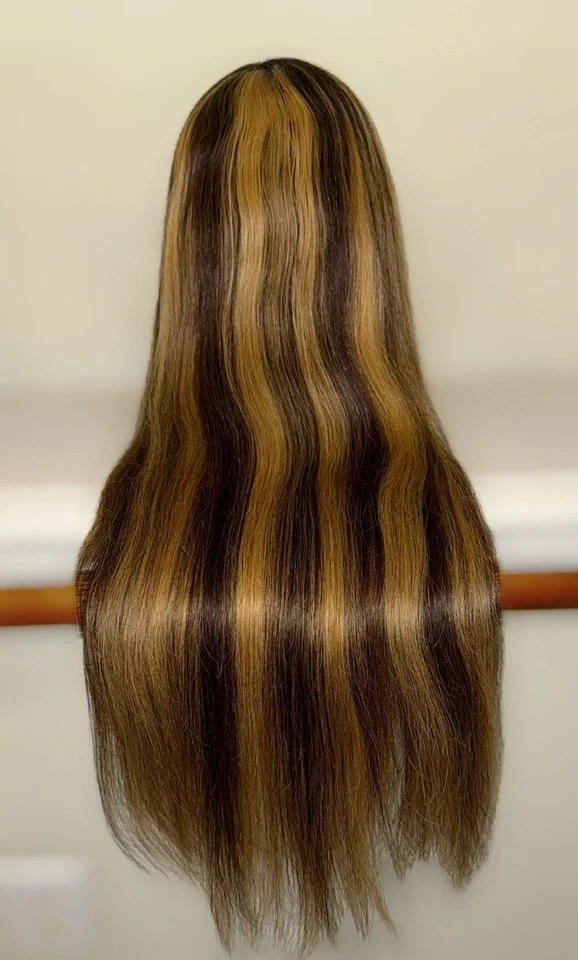 Beautiful,30 Inch,100% Human Hair,Straight texture,Brown & Blond Highlights,Wig - Image 2 of 4