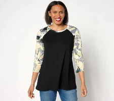LOGO x Lori Goldstein Cotton Slub/Print Mix Swing Top - Women's S - Black Multi