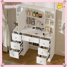 10 LED Lights Mirror Makeup Dresser Table, Vanity Set, 7 Drawers, Storage, USA