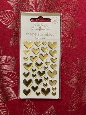 GOLDEN HEARTS DOODLEBUG SHAPE SPRINKLES PUFFY STICKERS