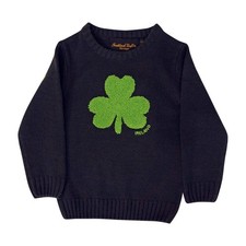 Kids Crew Neck Jumper With Fluffy Shamrock Navy