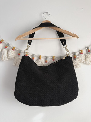 Milaner Italia The Grande Belinda Woven Crossbody Shoulder Bag Suede Leather NWT