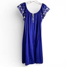 Vintage Royal Blue Embroidered Ruffle Sleeve Nightgown