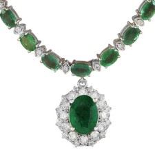 28.00Ct Natural Emerald and Diamond 14K Solid White Gold Necklace