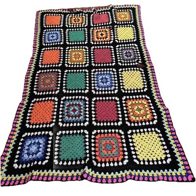 Granny Square Crocheted Afghan Blanket Throw FABRIC For BOHO SWEATER Home Decor
