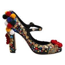 DOLCE & GABBANA Shoes Black Gold Embellished MARY JANES Pumps EU38.5/US8 2930usd