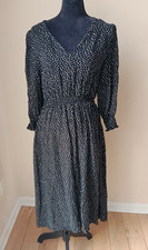 Saint + Sofia Polka Dot Midi Dress 8 Black White Dot Retro Tea Dress Modern Chic