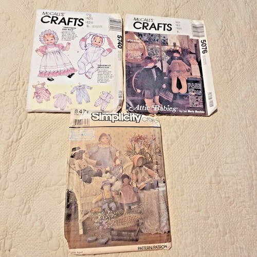 3 Vintage Soft Doll Patterns & Clothing Attic Babies,Lillian August Cut & Uncut
