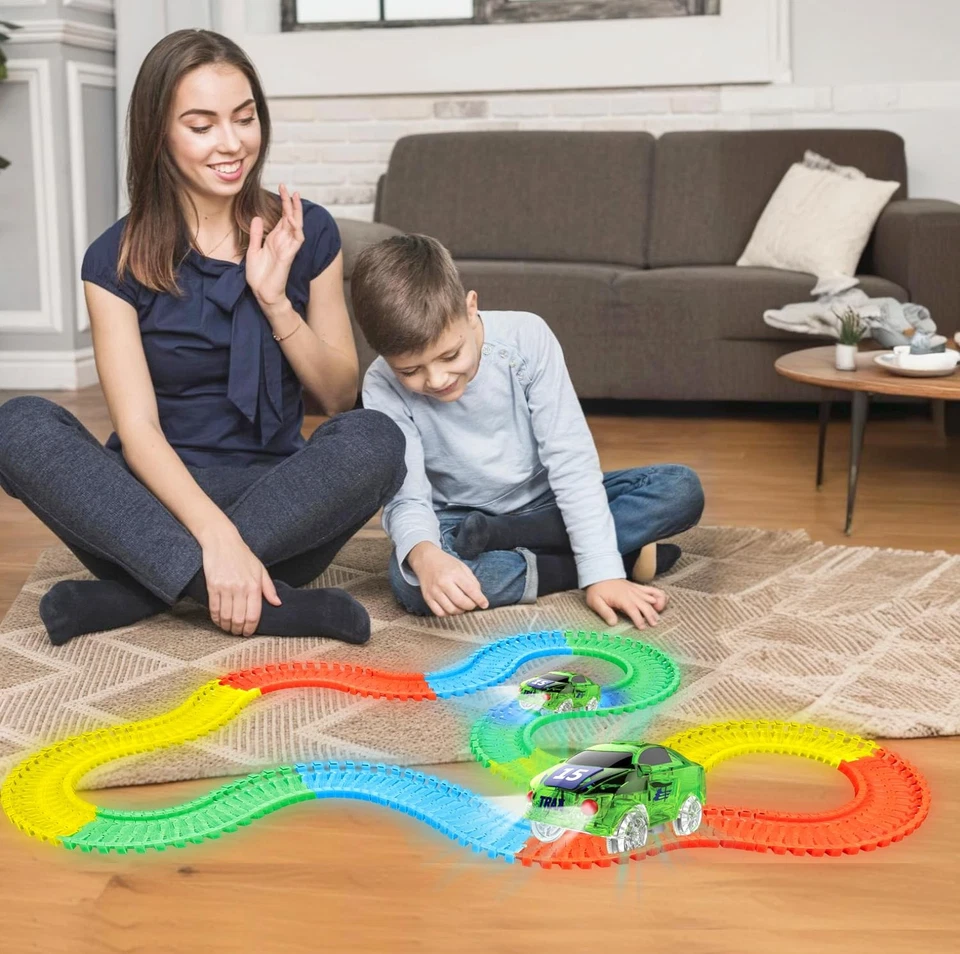 Glow in the Dark Toy Vehicle Set 220 Pieces Flexible Track LED Light Up Car - Image 2 of 4