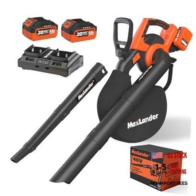 Cordless Leaf Blower & Vacuum with Bag, 3-in-1 Brushless Battery Powered Black