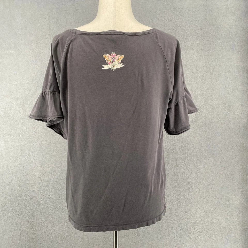 Camiseta Top Mujer Odd Molly Cuello en V Manga Volantes 2/M Gris Mariposa Algodón Foto 2 de 4