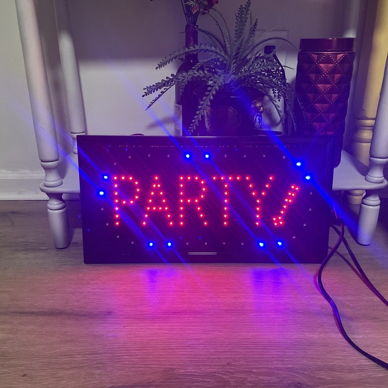 “Party!” Bright LED Party Sign - Red and Blue