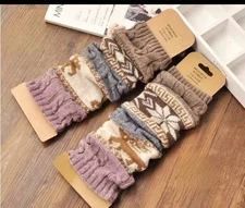 Women Winter Boho Warm Leg Warmers Cable Knit Boot Toppers Knee High Leg Warmers