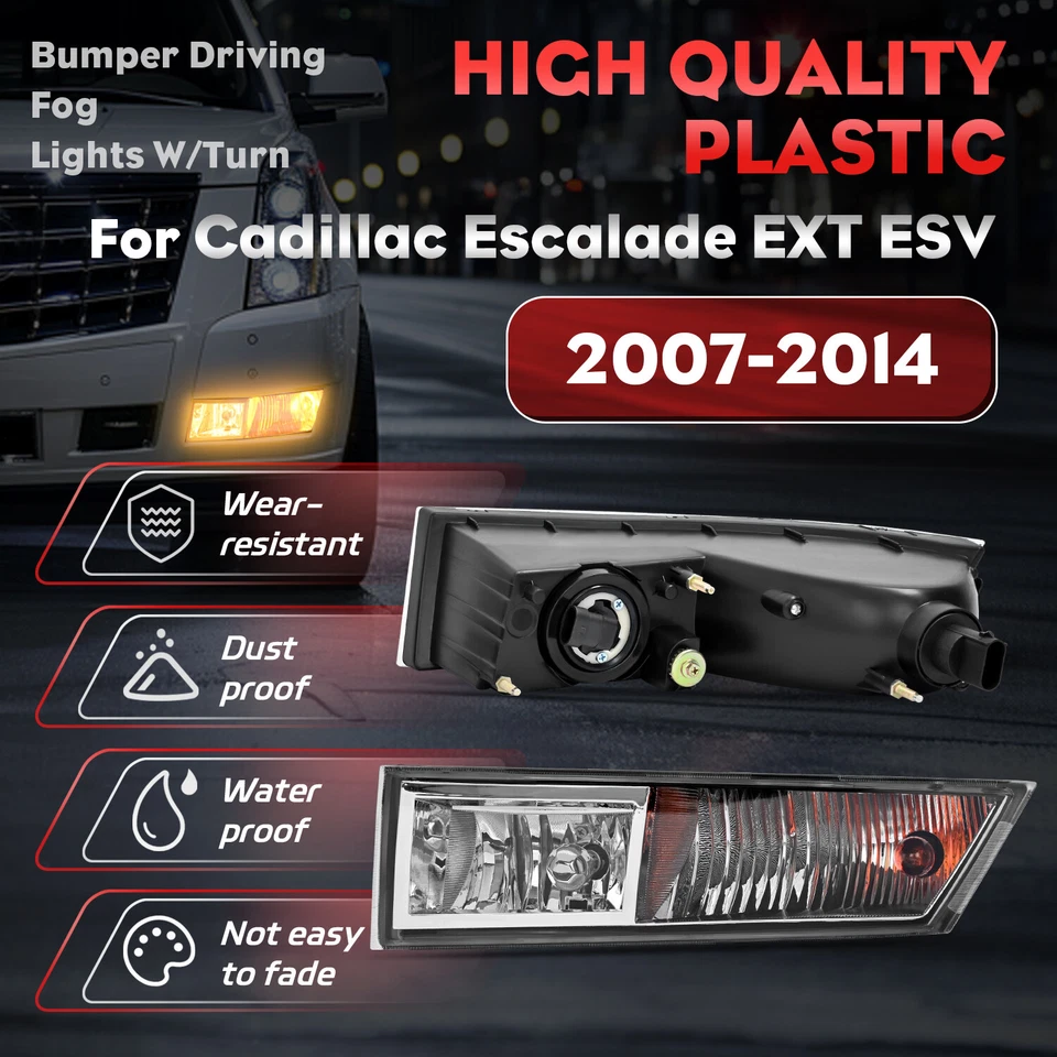 Fog Lights w/ Turn Signal Lamps For 2007-2014 Cadillac Escalade EXT ESV 07-13 - Image 3 of 4