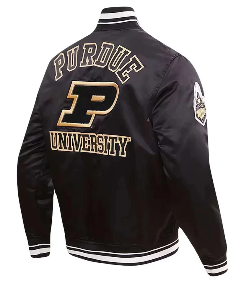 Chaqueta Universitaria Letterman Vintage Purdue University Clásica Satén Foto 3 de 4
