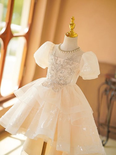Luxury Fashion Girls Evening Dress Short Sleeves Girl Princess Skirt Party Gown - Picture 3 of 8