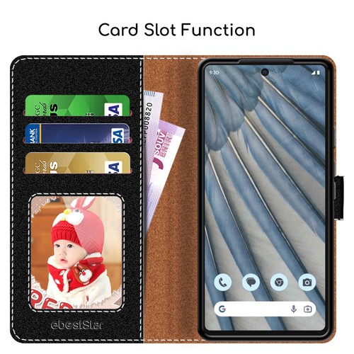 Coque Google Pixel 7A Etui Portefeuille Housse PU Cuir Porte-Cartes, Noir - Photo 5 sur 5