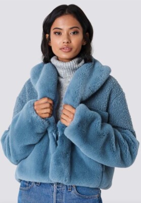 Samsoe & Samsoe Carla Dusty Blue faux fur jacket X Small Xs B13