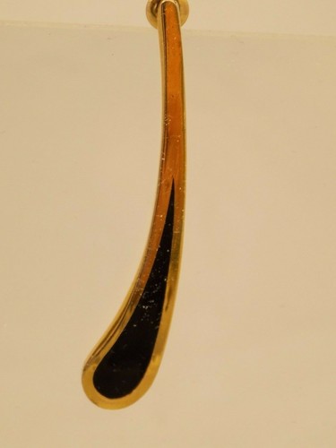 Laurel Burch signed tear drop earrings--pierced--gold tone and black detail - Picture 2 of 4