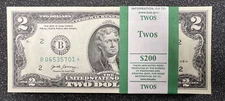$2 Bill  2017A New York  STAR NOTE PACK 100  SEQ NOTES   BEP STAR STRAP UNC