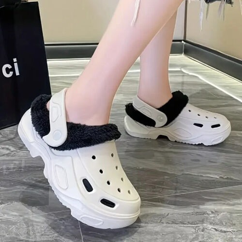 Cozy Plush-Lined Slip-On Garden Clogs - Comfortable, Hollow-Out Design for Indoo - Picture 4 of 9