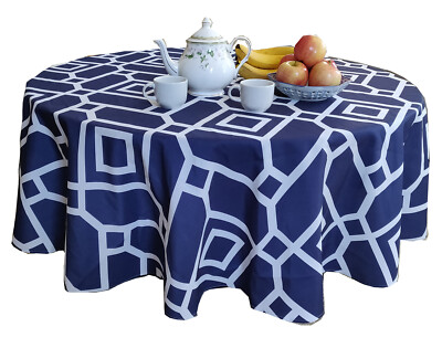 Tektrum 70 inch Round Moroccan Geometric Tablecloth-Water/Spill Proof - Navy
