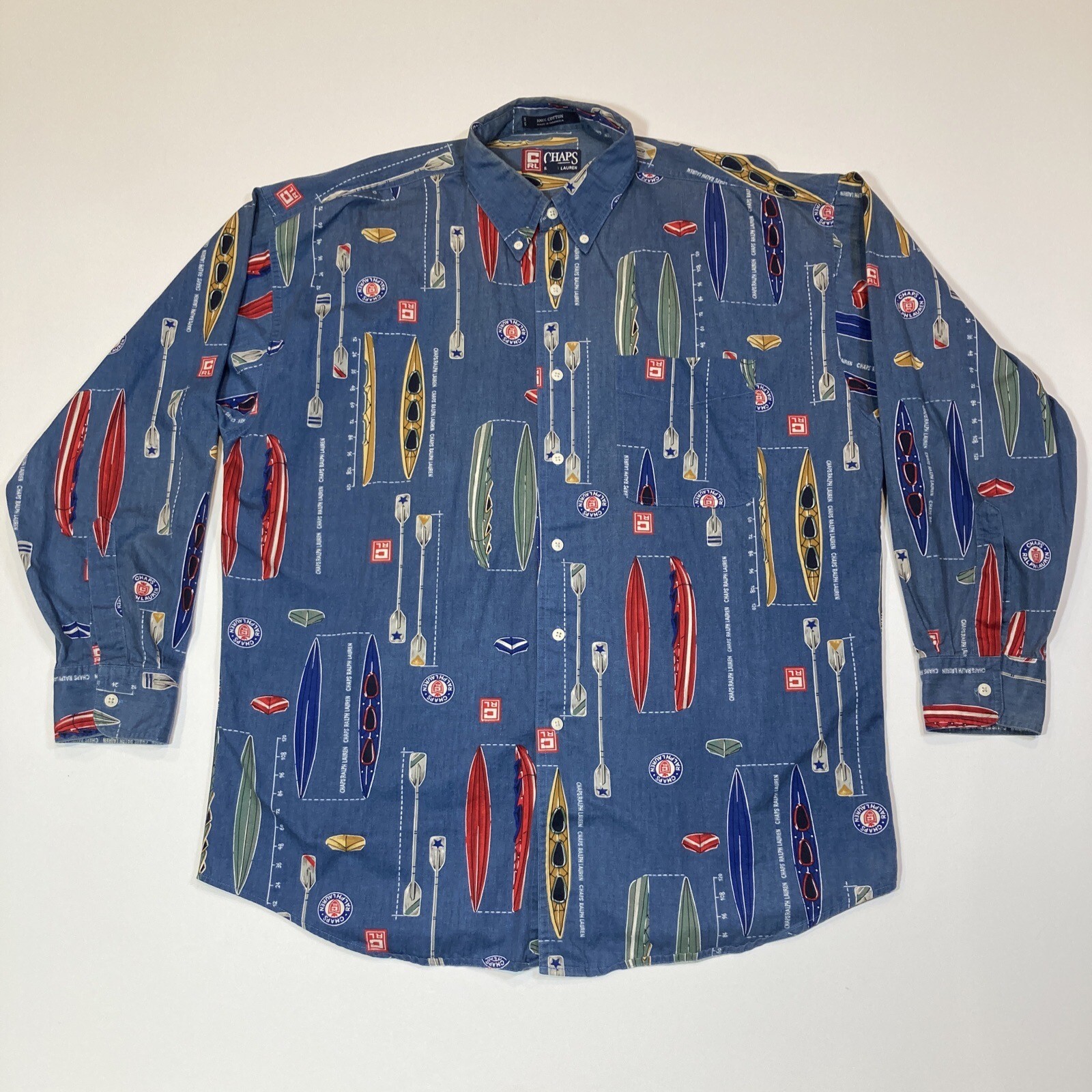 FILA Camicia Chaps Ralph Lauren uomo taglia grande canottaggio AOP con bottoni manica lunga