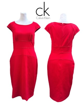 CALVIN KLEIN Women's Red Sleeveless Midi Fit + Flare Dress Size 4 Ruched |  eBay