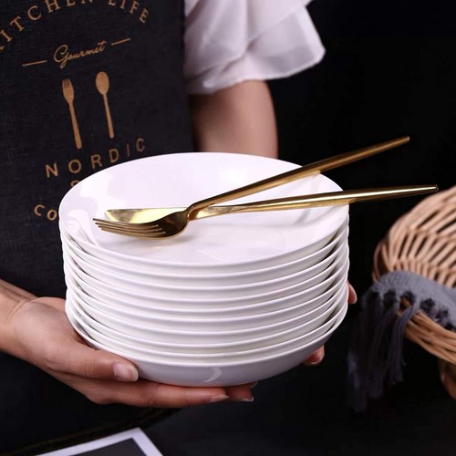 7 Pack Porcelain Pasta Bowls Ceramic , Large Serving Bowl, Wide and Shallow, Set - Picture 7 of 11