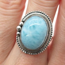 925 Sterling Silver Vintage Southwestern Real Larimar Oxidized Ring Size 7