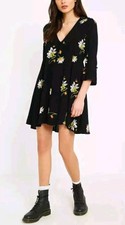 Free People Time On My Side Black Floral Print Wrap Mini Dress Size Small Summer