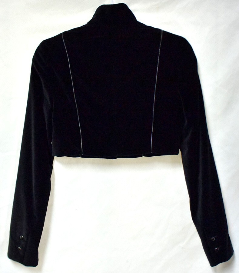 Alice & Olivia Blk Velvet Cropped Bolero Jacket Pleather Piped