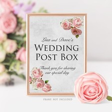 Wedding Post Box Sign Personalised with Names, Vintage Style Pink