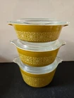 Rare Promotional Vtg Pyrex AUTUMN FLORAL Square Flowers Round Casseroles Set/3