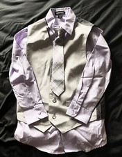 George Boys 3 Piece Purple  Grey Collar Shirt Vest With Tie Boys Size 7 New