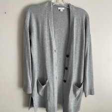 J. Jill Knit Sweater Long Button Gray Cardigan Pockets Duster Cotton Small