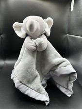 Carters Elephant Plush Satin Lovey Security Blanket Solid Grey White Ears 14  