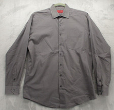 Alfani Button Up Shirt Men's Large Gray Solid Color Easy Care Cotton Blend
