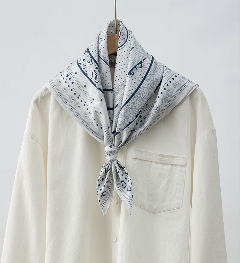 Pure 14 Momme Twill Silk Bandanna Scarf Wrap track Print Square Shawl 27" new