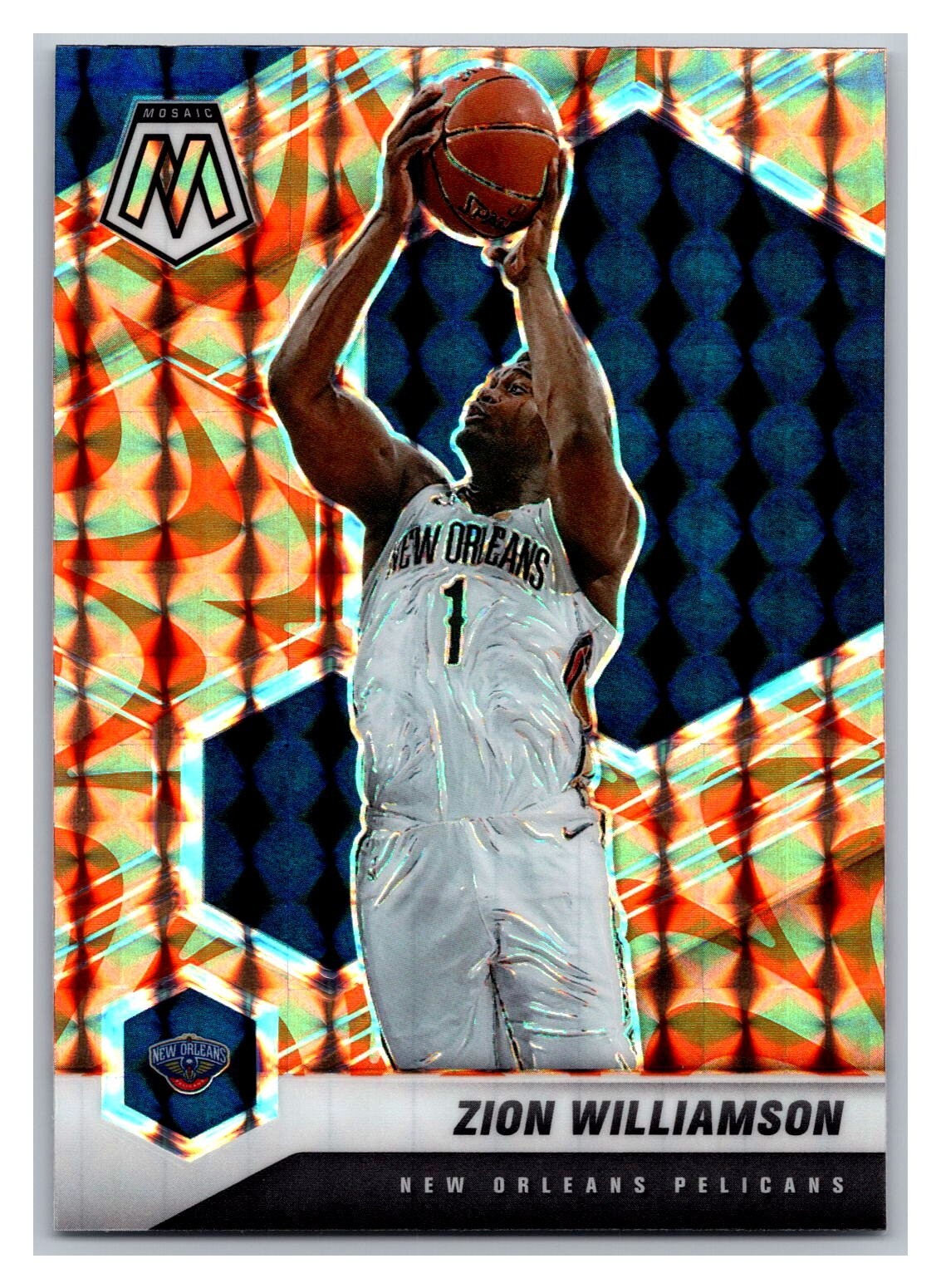 2020-21 Panini Mosaic Zion Williamson #49 Orange Reactive Prizm Pelicans