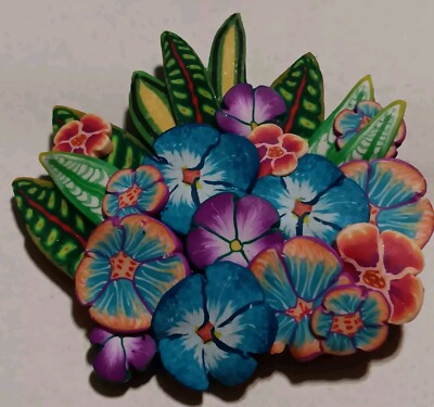 FLOWERS HANDMADE POLYMER CLAY PIN BROOCH 2 1/2'' NWT AFFINITY PARIS MILLEFIORE