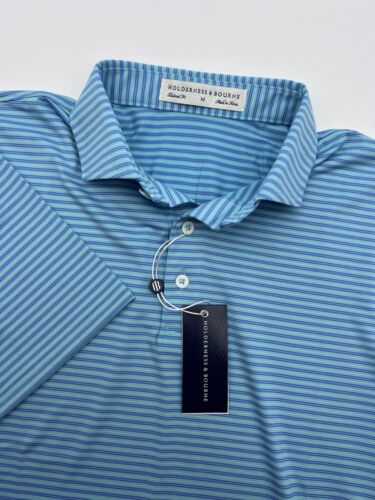 Holderness & Bourne The Landale Polo Shirt Mens Medium Blue Striped Tailored Fit