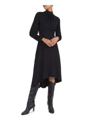 NWT ba&sh Lady Sailor Dress In Noir Size XS Balloon Sleeve High Low Midi