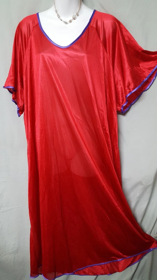 Comfort Choice Red Purple Nightgown Long Short Sleeve Plus 6X 80" BUST B3G1 - Image 3 of 4