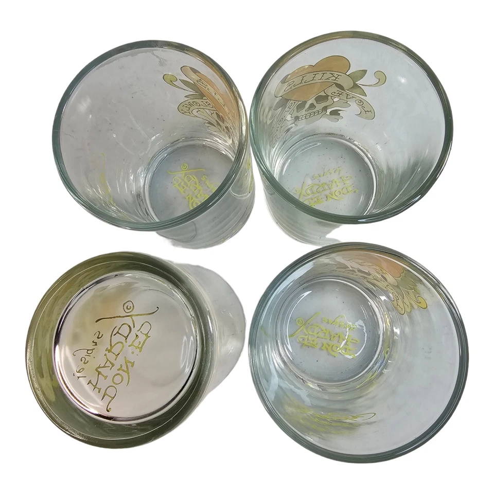 4 ED HARDY «ЛЮБОВЬ УБИВАЕТ МЕДЛЕННО» СТАРОМОДНЫЙ рок питьевые стаканы 4» читать как есть - Изображение 4 из 4