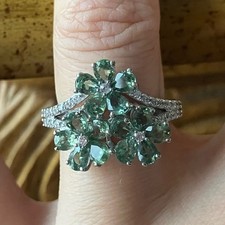 Natural Pine Apatite Sterling Silver Cocktail Ring Size 7