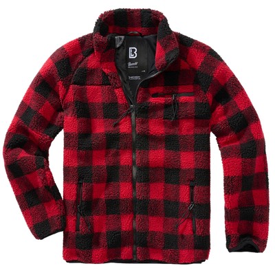 Brandit Teddy Fleece Jacket Rot Schwarz XL Holzfäller Karo Muster Flauschig Warm