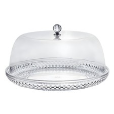 Cake Plate with Dome Cover Acrylic 33cm Round Diamond Pattern Dessert Stand